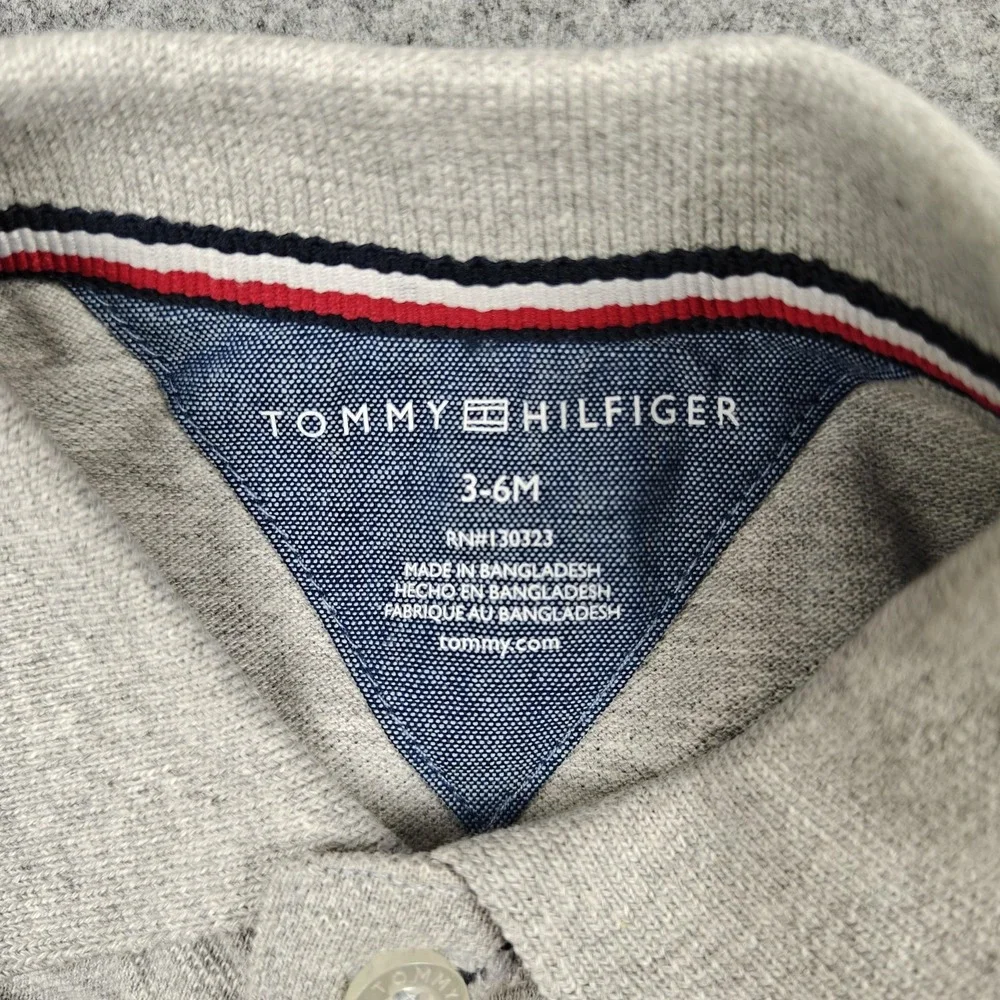 Tommy Hilfiger‎ Polo Shirt Baby Boys 3-6M Gray Striped Logo Short Sleeve New